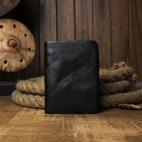 Men's Genuine Leather Vertical Wallet | Short Casual Zipper Card Holder