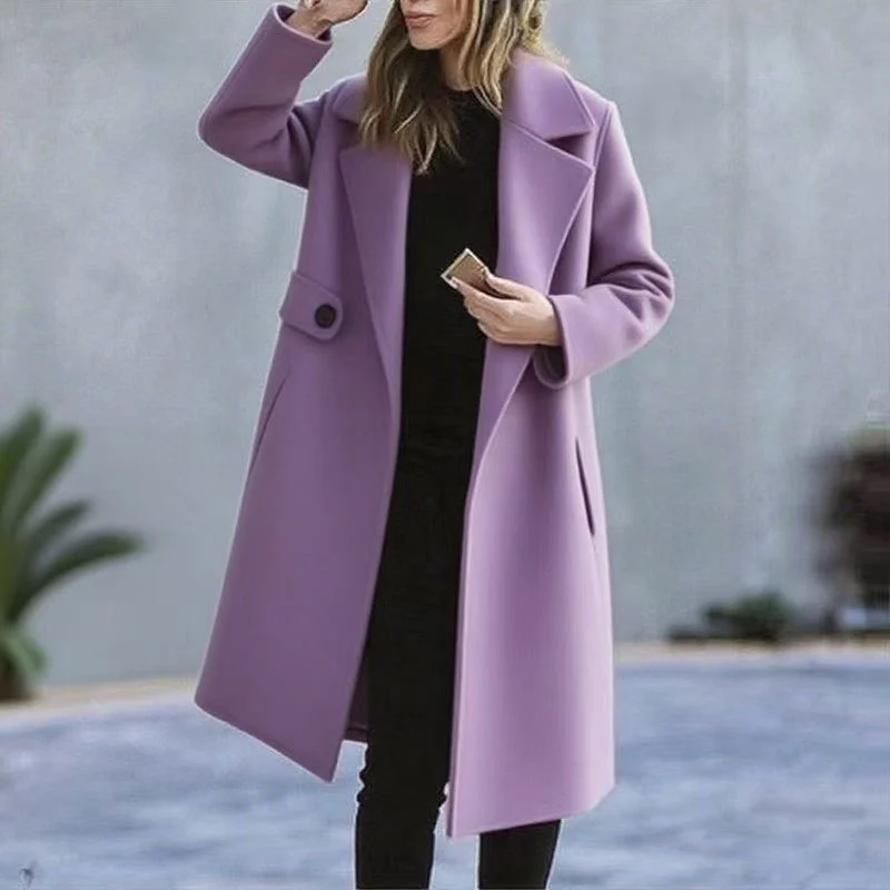 Solid Color Plus Size Coat Woolen Fall Winter Coat Women - imagine 6