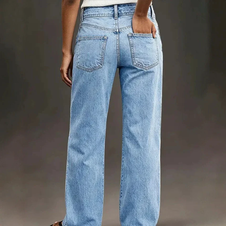 Women's Washed Straight Wide Leg Jeans - imagine 3