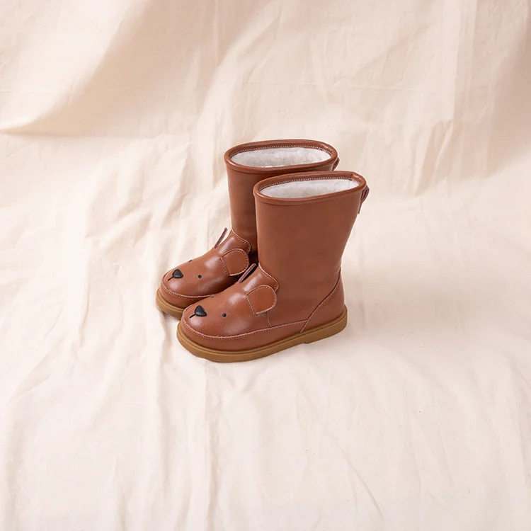Unisex Genuine Leather Children Snow Boots - Cute Cartoon Rabbit Winter Boots