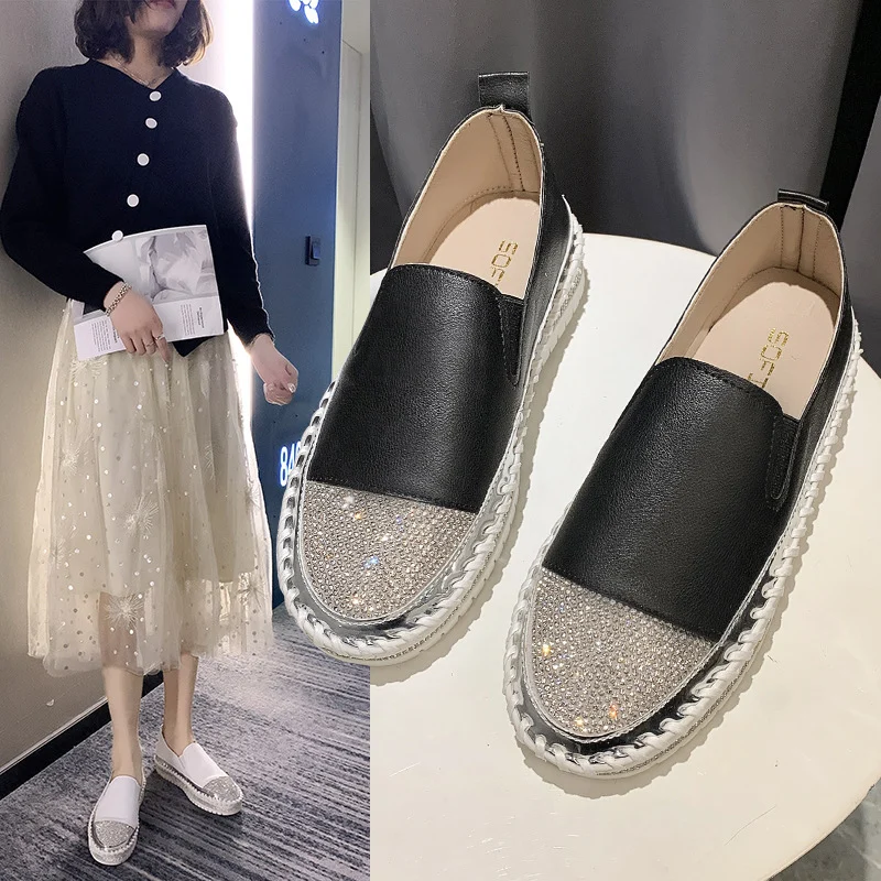 Women's Platform flat bottom rhinestone loafers - imagine 4