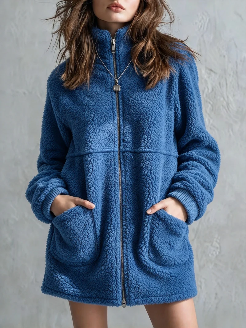 Women's Cozy Zip-Up Plush Cardigan for Women - Image 4