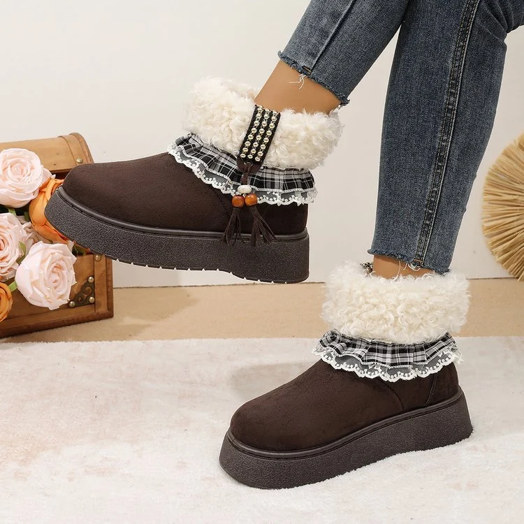 Women's Platform Snow Boots - Winter Fuzzy Fleece-Lined Thick Warm Bread Cotton Shoes - Image 4