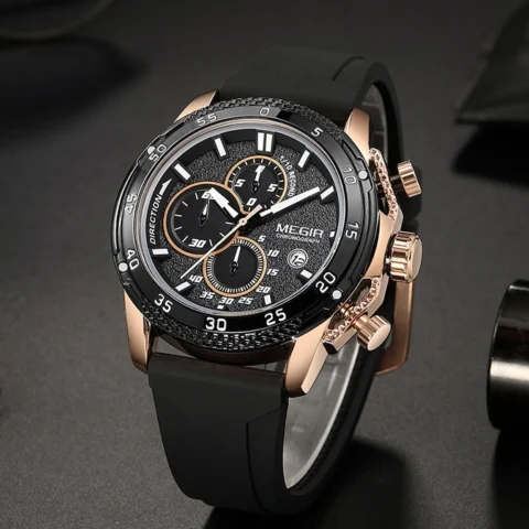 Men's Sport Chronograph Watch - Multifunctional Three-Eye Wristwatch with Premium Silicone Strap