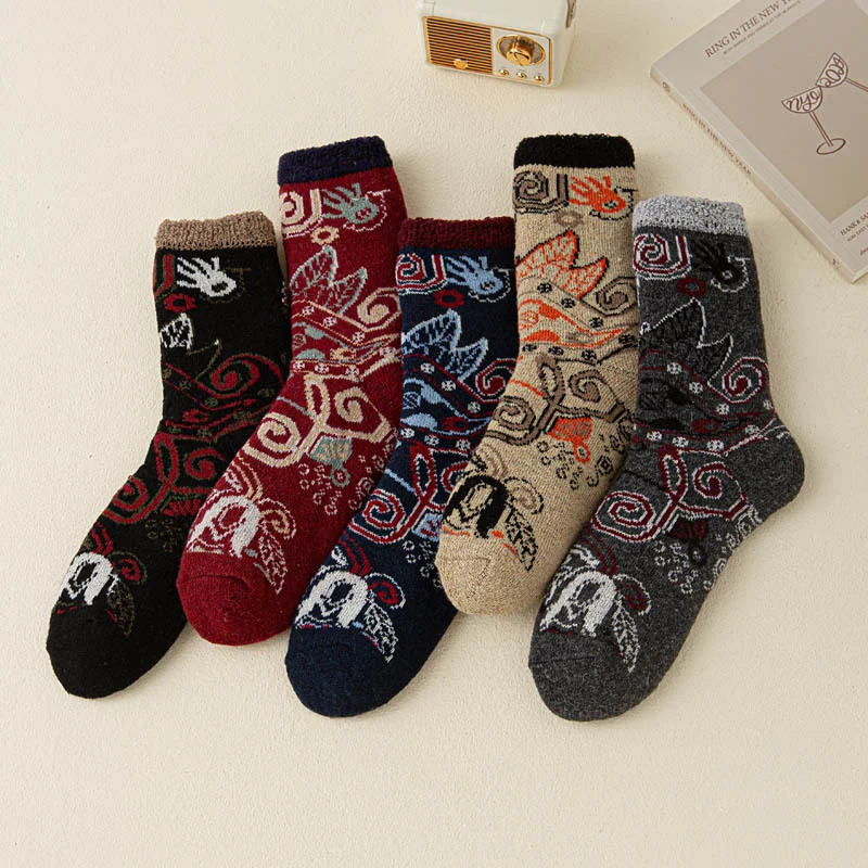 Women's Thick Warm Terry Socks In A Retro Color Palette - Image 10