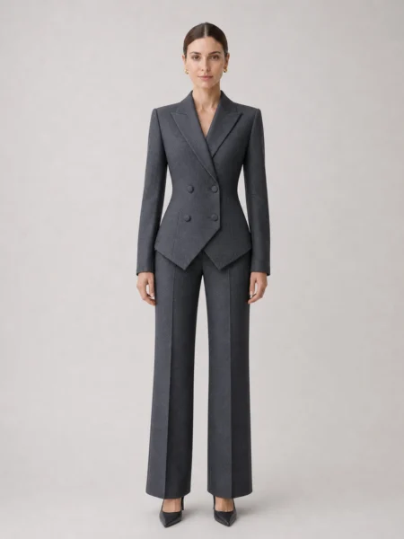 Women's Dark Grey Tailored Double-Breasted Suit Two-Piece Set