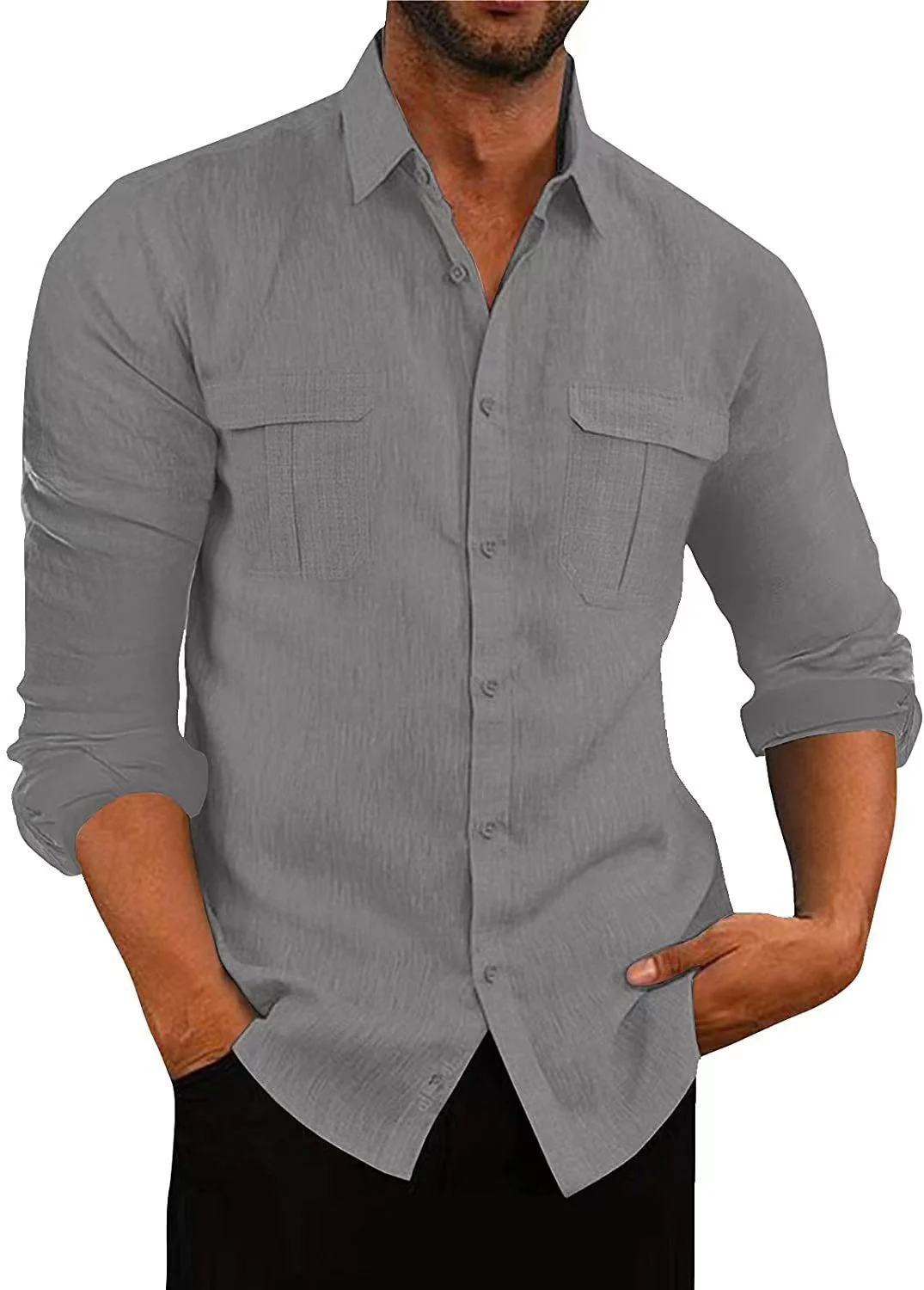 Men's Cotton Linen Double Pocket Shirt - Image 10