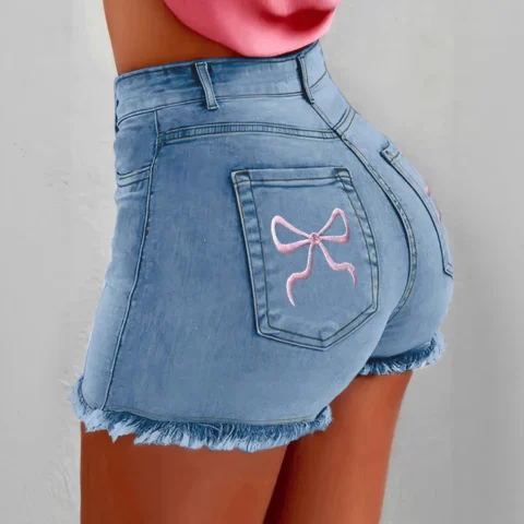 Women's Sweet Bow-Knot Bodycon Denim Shorts