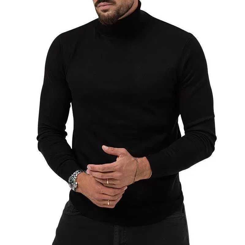 Men's Tight-fitting Long-sleeve Mock-neck Core-spun Yarn Knit Sweater - Slim Fit Warm Pullover - Image 7
