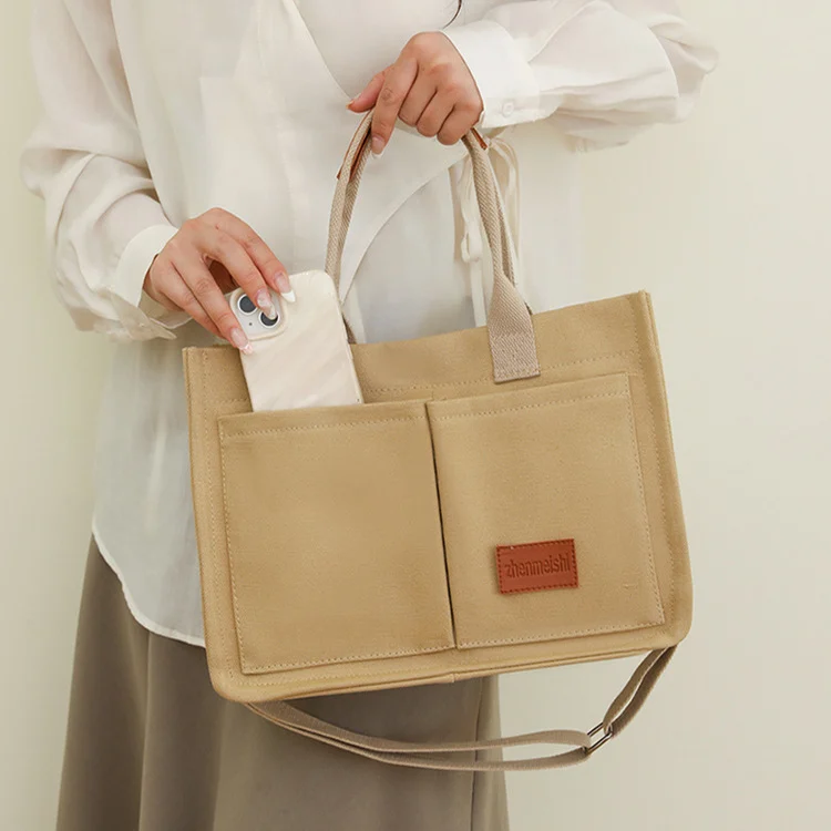 Women's Canvas Multi-Pocket Shoulder Bag - Large Capacity Casual Crossbody Shopper Tote - Image 7