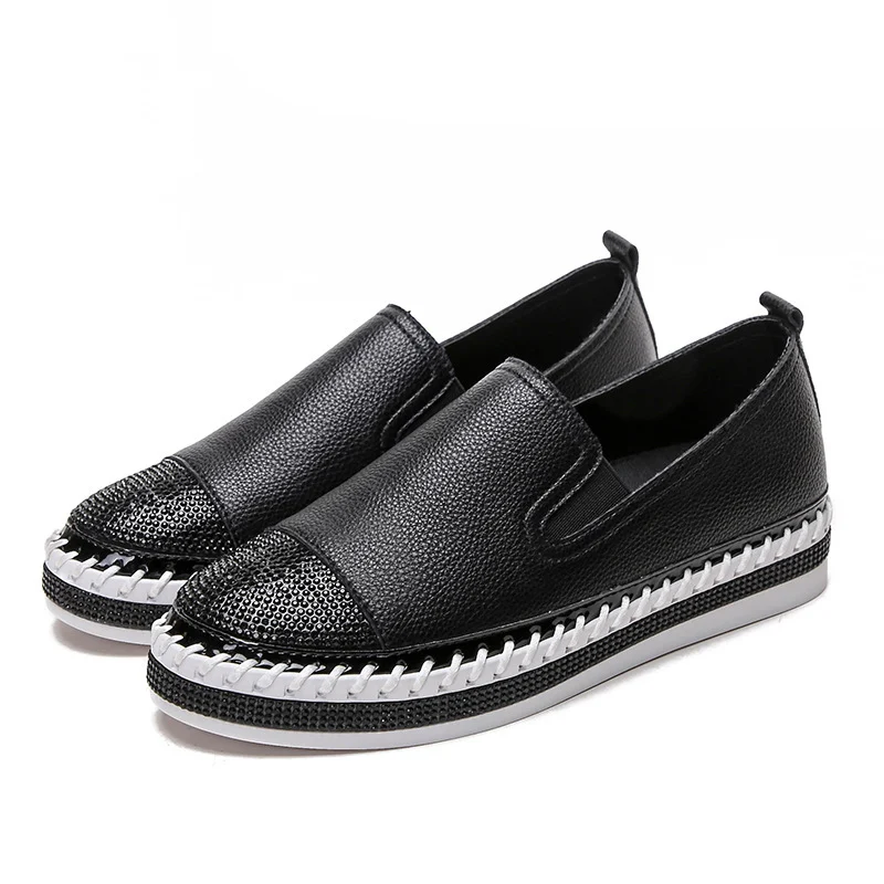 Women's Platform flat bottom rhinestone loafers - imagine 7
