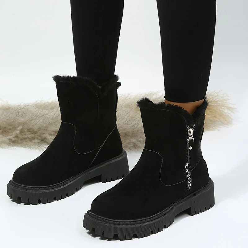 Women's Thick Plush Snow Boots - Faux Suede Non-Slip Winter Shoes - imagine 8