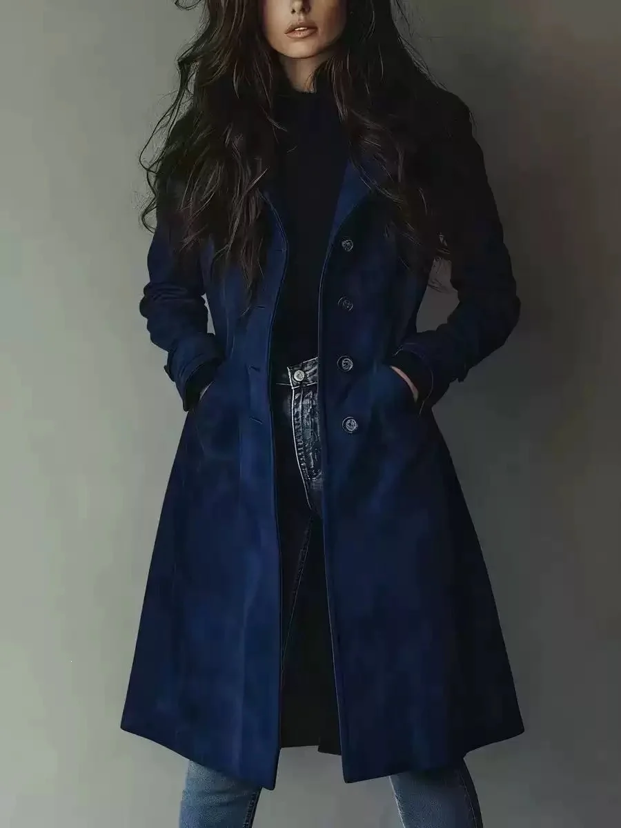 Amazon Cross-border European And American Long-style Lapel Buttoned Waist-cinching Women's Coat - Image 8