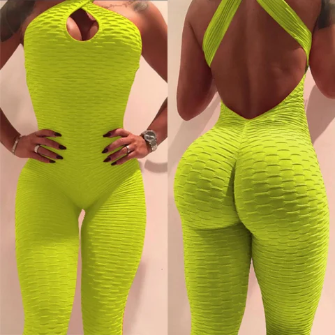 Women's Yoga Jumpsuit Cross Design Backless Tracksuit Full Bodysuit