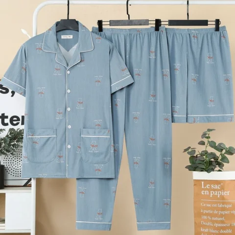 Men's Loungwear Set - Short-Sleeve Top and Pants Pajama Set for Spring, Summer & Autumn