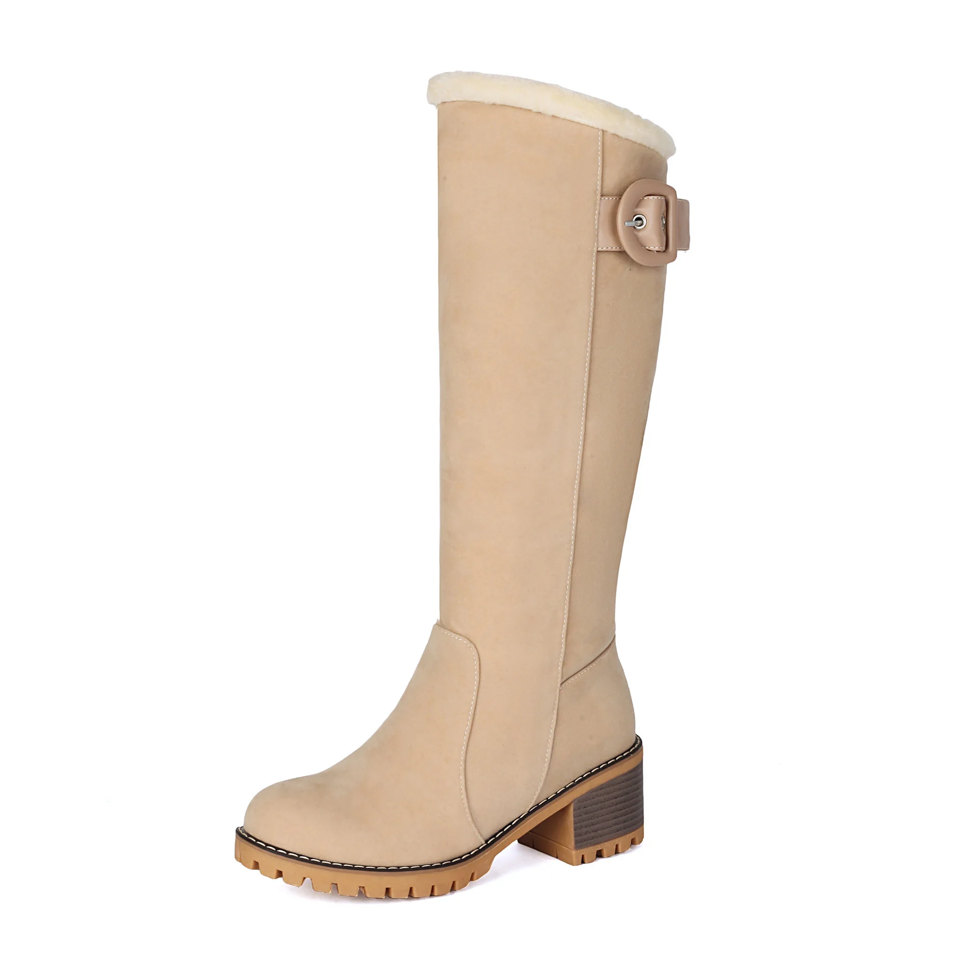 Women's Knee-High Winter Boots - High Wooden Heel & Warm Plush Lining - Image 7