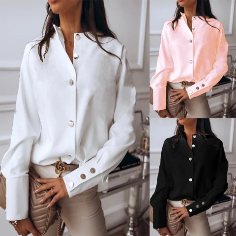 Women's Long sleeve metal button shirt top