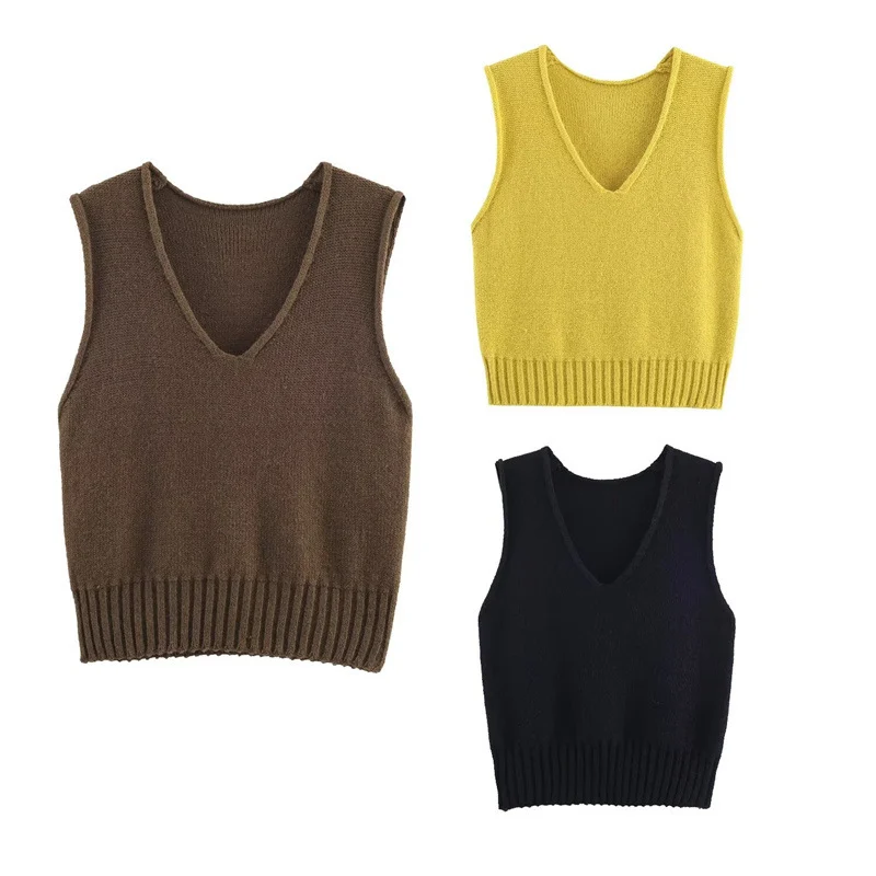 Women's French Style Loose V-neck Solid Color Vest - Image 5