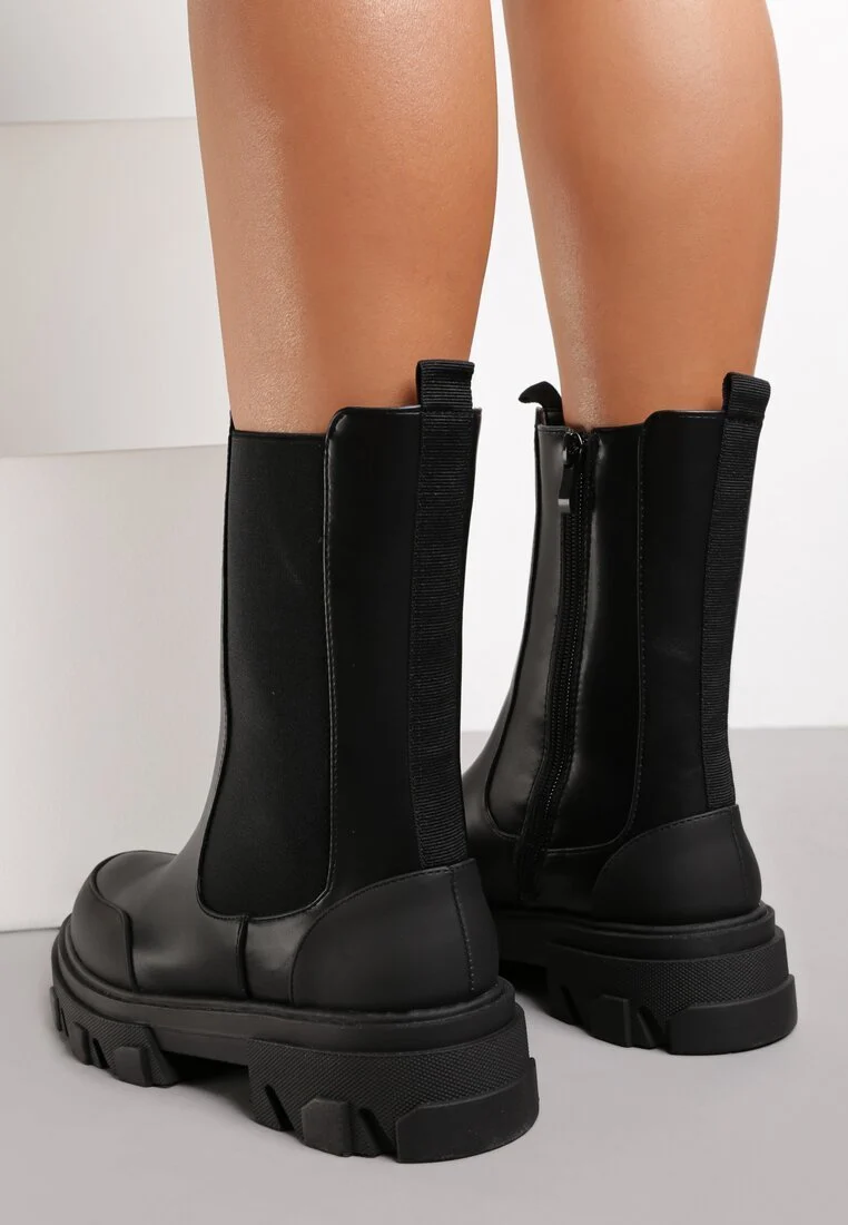 Women's Smoke Tube Boots Stitching Thin Thin Boots, Short Boots Single Boots Mid-tube Thick Bottom - Image 2