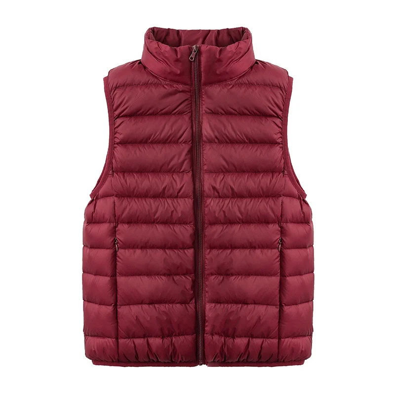 Womens Thin-style Down Vest, Cross-border, Two-way Zipper, 90 White Duck Down, Short Length - imagine 7