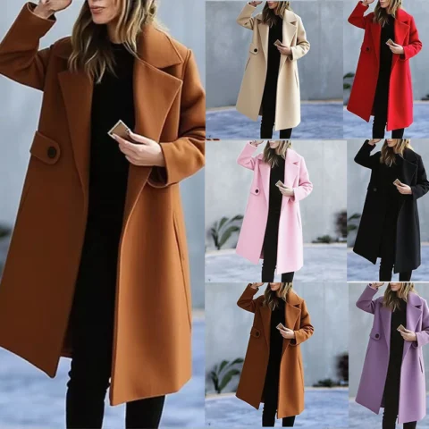 Solid Color Plus Size Coat Woolen Fall Winter Coat Women