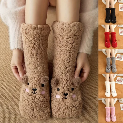 Women's Socks, Comfortable Winter Soft Warm Slipper Socks, Casual Sleep Socks For Indoor Fuzzy Socks Winter Warm Fluffy Soft Slipper Home Sleeping Cute Animal Socks