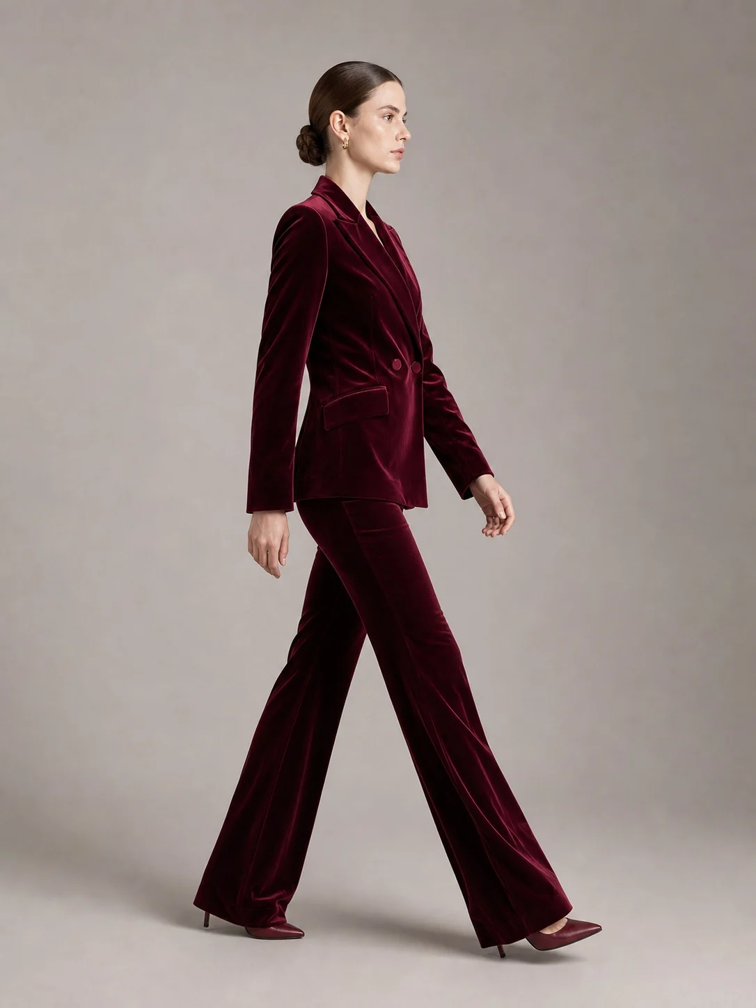 Women's Wine-Burgundy Velvet-Look Suit Set - Image 2
