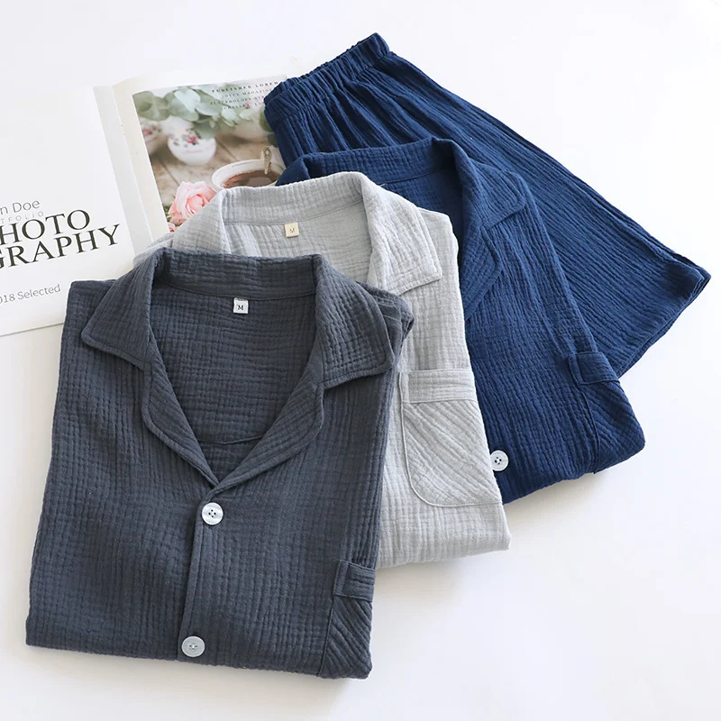 Men's Style Pajama Set - Crepe Short-Sleeve Top and Shorts - Image 7