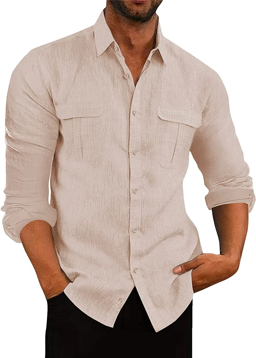 Men's Cotton Linen Double Pocket Shirt - Image 7