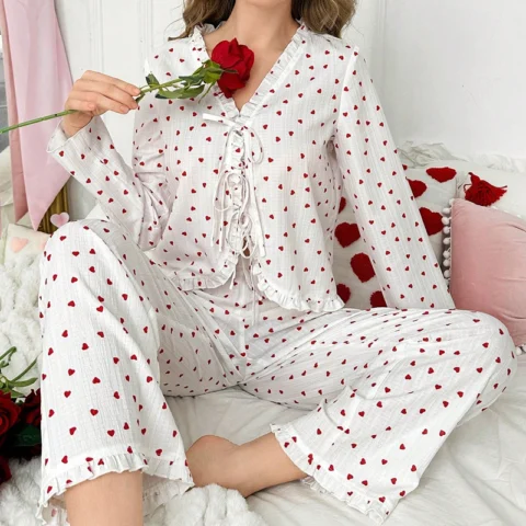 Women's Sweet Heart-Print Pajama Set
