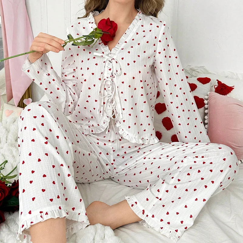 Women's Sweet Heart-Print Pajama Set