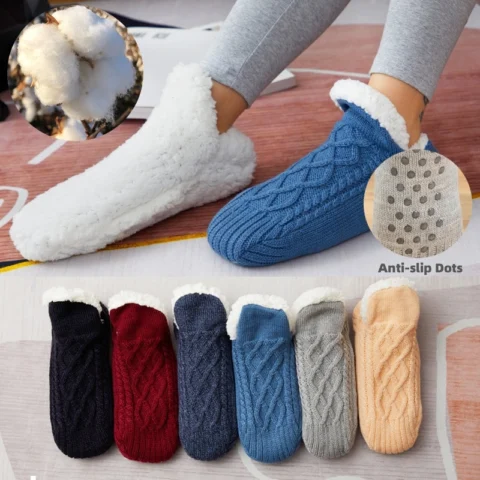 Women's Winter Woolen Socks Thicken Warm Home Bedroom Socks Slippers Men Non-slip Foot Warmer Snow Socks