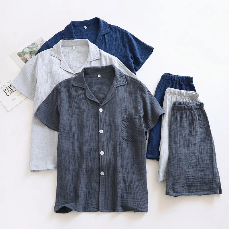 Men's Style Pajama Set - Crepe Short-Sleeve Top and Shorts