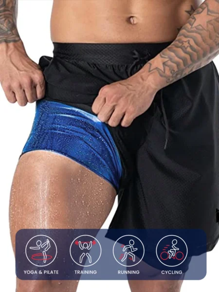 Sauna Shorts For Men 2 In 1 Sweat Shorts Men Sauna Suit Compression Liner Athletic Workout Pants With Pockets