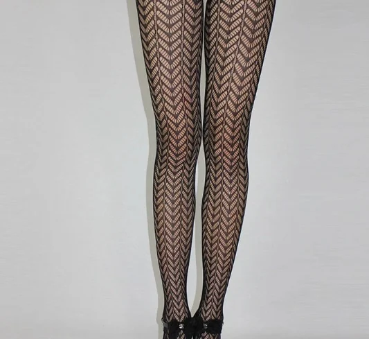 Women's Mesh V-shaped Small Jacquard Tights - imagine 3