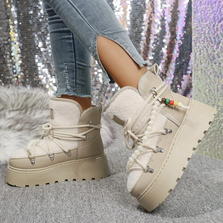 Women's Platform Snow Boots - Autumn Winter Warm Fleece-Lined Thick Cotton Boots - Image 3