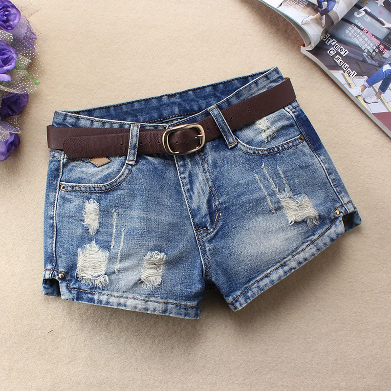 Women's Denim Shorts Mini Rivet Holes Jeans Low Waist - Image 6