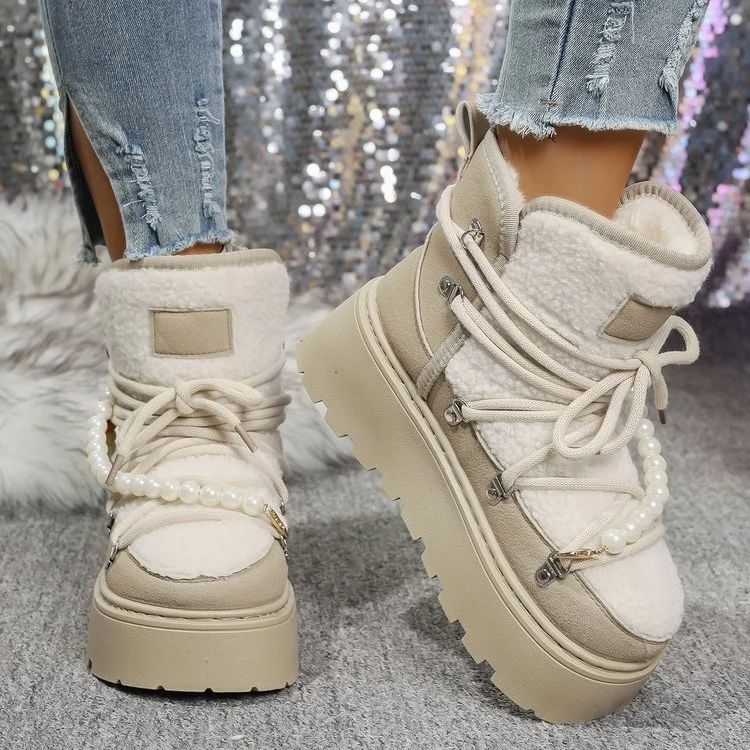 Women's Platform Snow Boots - Autumn Winter Warm Fleece-Lined Thick Cotton Boots