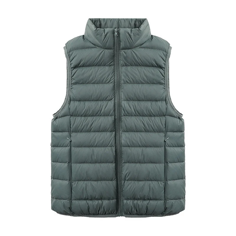 Womens Thin-style Down Vest, Cross-border, Two-way Zipper, 90 White Duck Down, Short Length - imagine 4