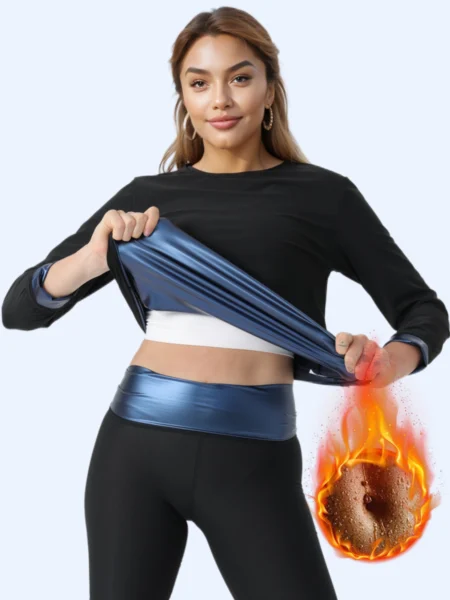 Women's Sauna Sweat Suit Shapewear Top Trainer Workout Body Shaper Sweatsuit Long Sleeve Shirt