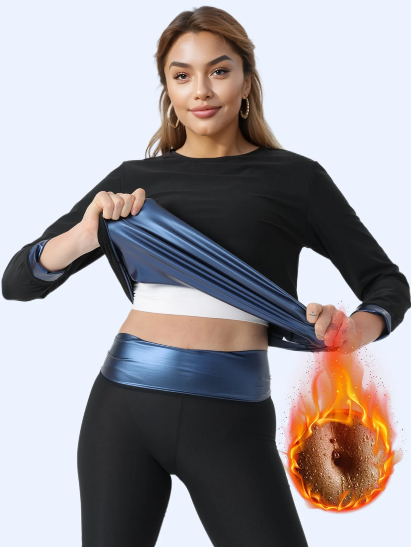Women's Sauna Sweat Suit Shapewear Top Trainer Workout Body Shaper Sweatsuit Long Sleeve Shirt