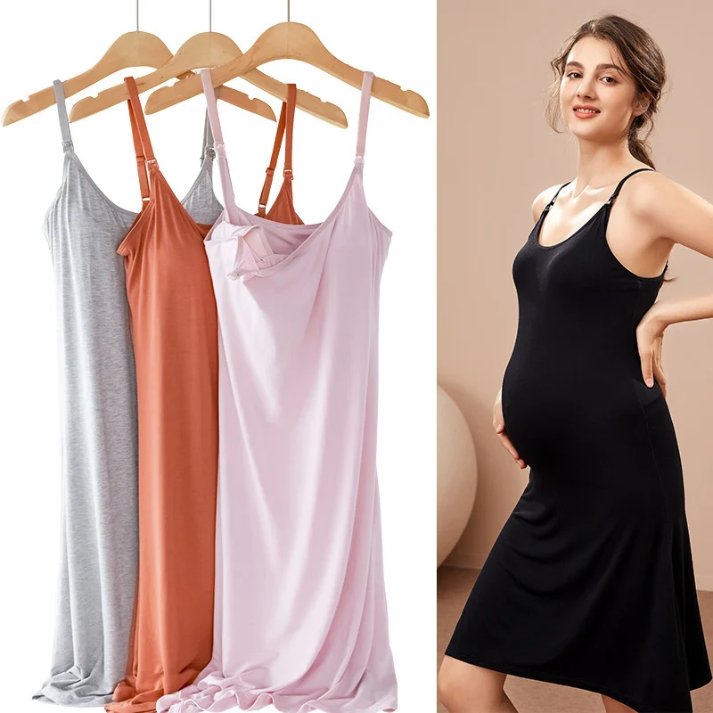 Women's Plus Size Loose Camisoles For Breastfeeding Base Skirt With Chest Pad Sunderwear-free