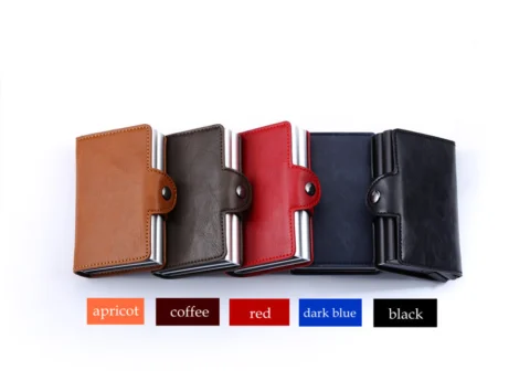 Unisex Business Credit Card Holder Metal RFID Double Aluminium Box Crazy Horse Leather Travel Card Wallet