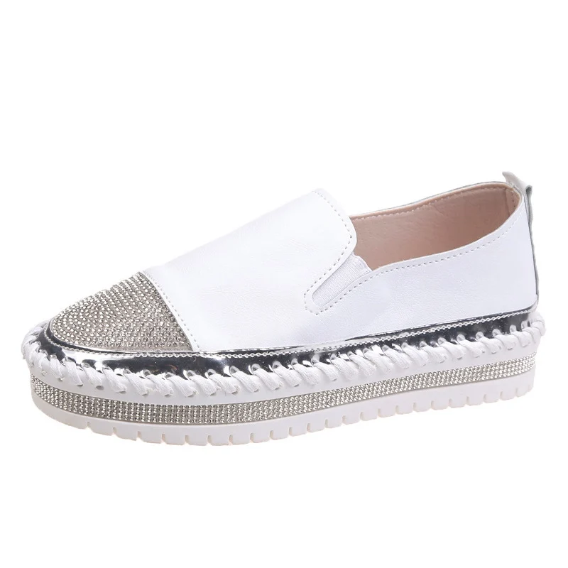 Women's Platform flat bottom rhinestone loafers - imagine 6