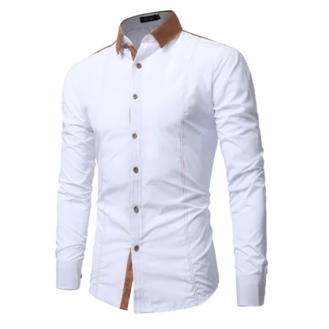 Men's Long-Sleeve Shirt with Deerskin Collar