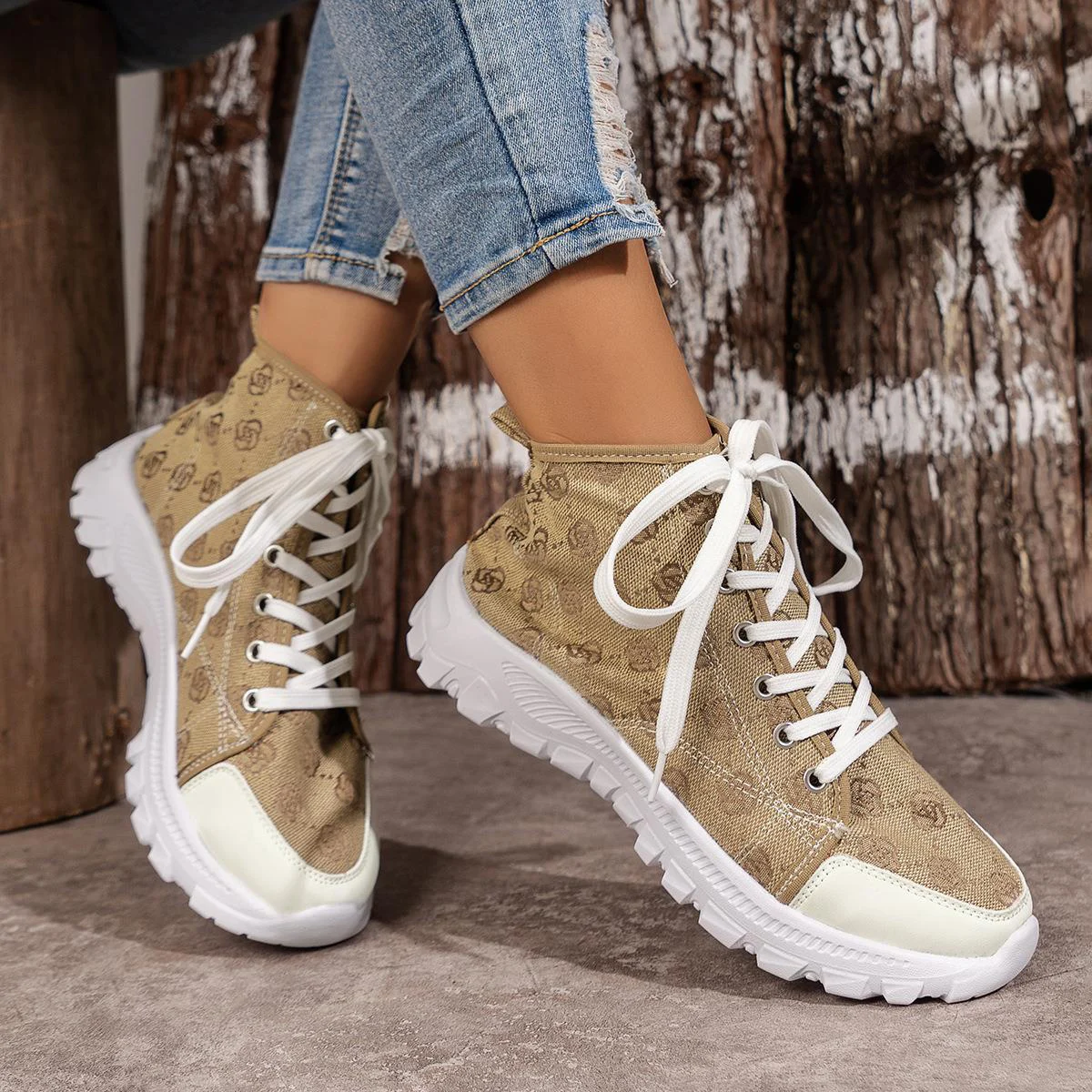 Women's Fashion Breathable Canvas Shoes Sports Casual Non-slip Thick-soled Short Boot - imagine 3