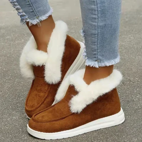 Women's Short Snow Boots - Warm Plush Lining Flat Bottom Thickened Winter Shoes