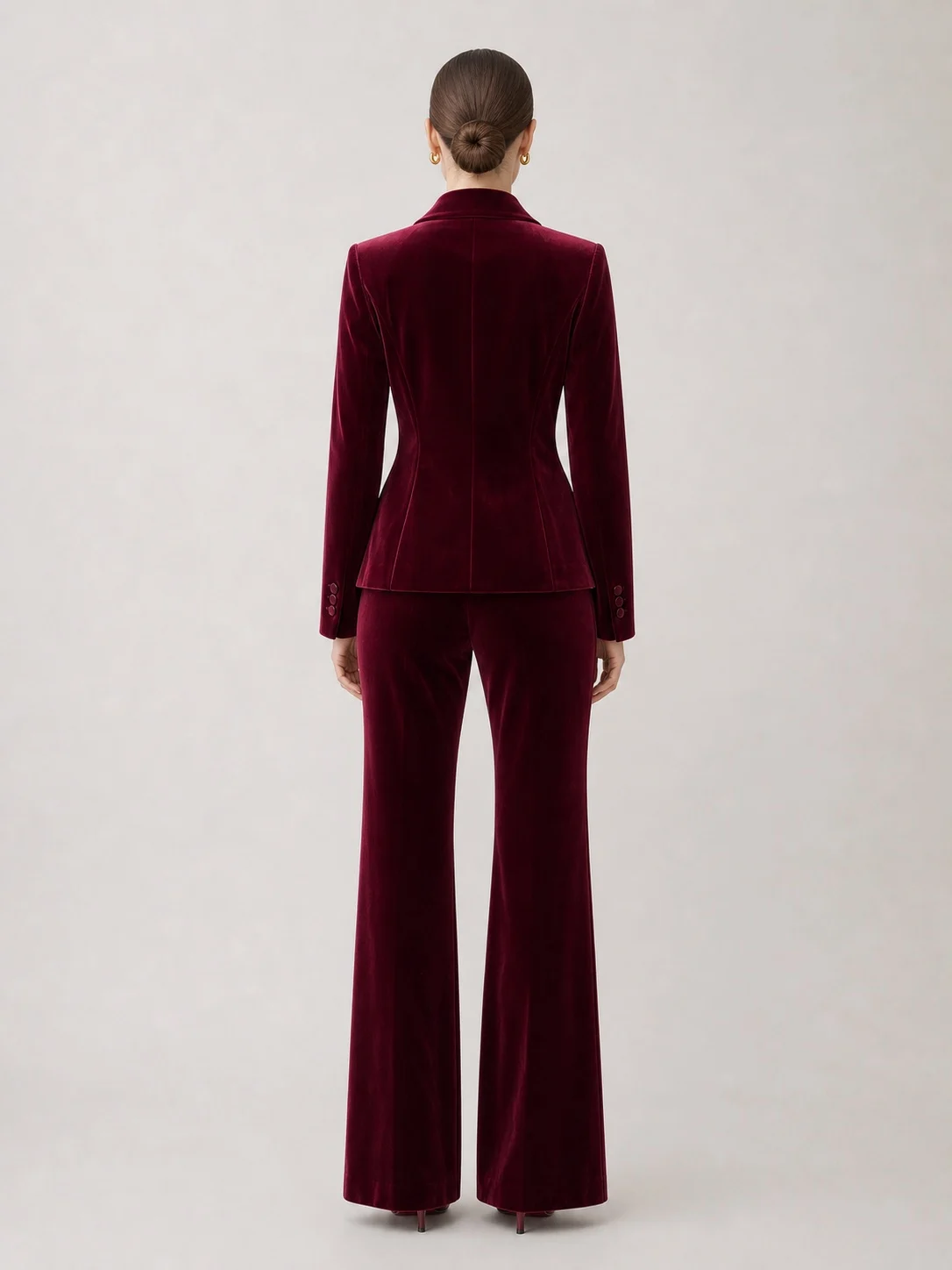 Women's Wine-Burgundy Velvet-Look Suit Set - Image 3
