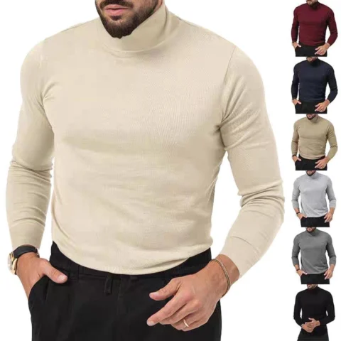 Men's Tight-fitting Long-sleeve Mock-neck Core-spun Yarn Knit Sweater - Slim Fit Warm Pullover