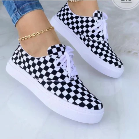 Women's Lace-up Flats Shoes Print Canvas Fashion Walking Sneakers